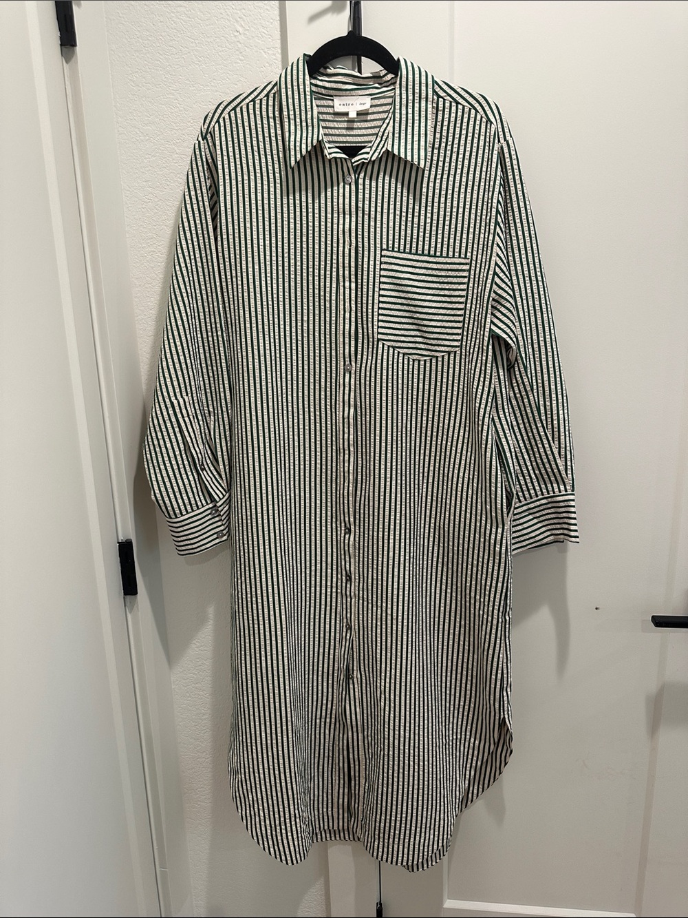 Striped Longline Button-Up Shirt Dress - Black & White